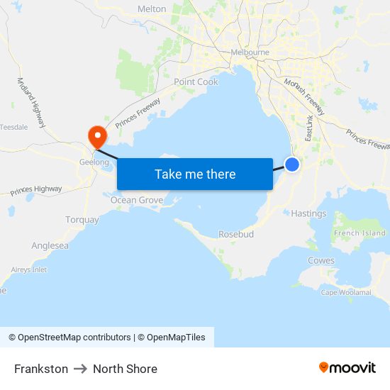 Frankston to North Shore map