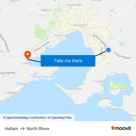 Hallam to North Shore map