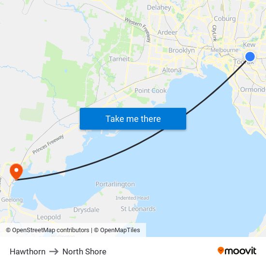 Hawthorn to North Shore map