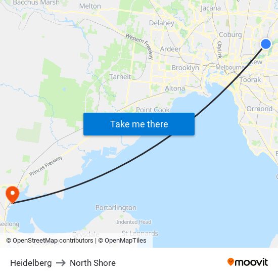 Heidelberg to North Shore map