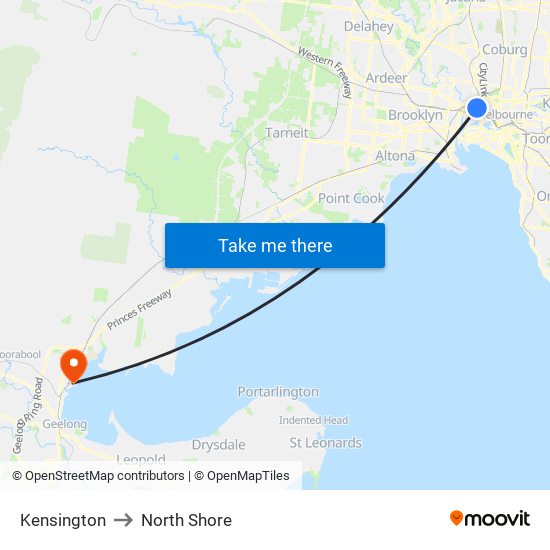 Kensington to North Shore map