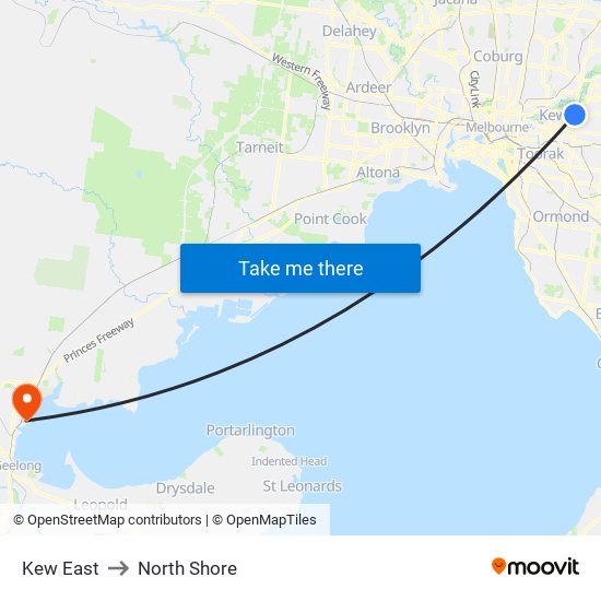 Kew East to North Shore map