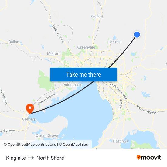 Kinglake to North Shore map