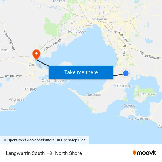 Langwarrin South to North Shore map