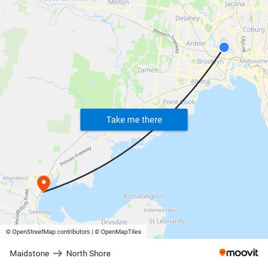 Maidstone to North Shore map