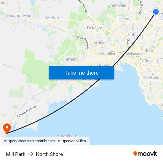 Mill Park to North Shore map