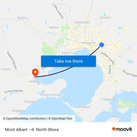 Mont Albert to North Shore map