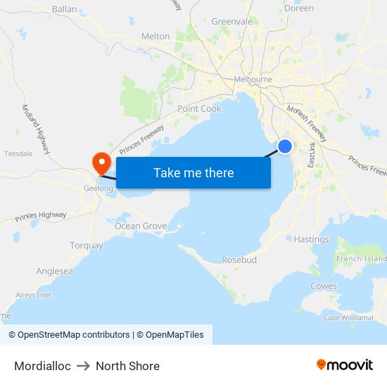 Mordialloc to North Shore map