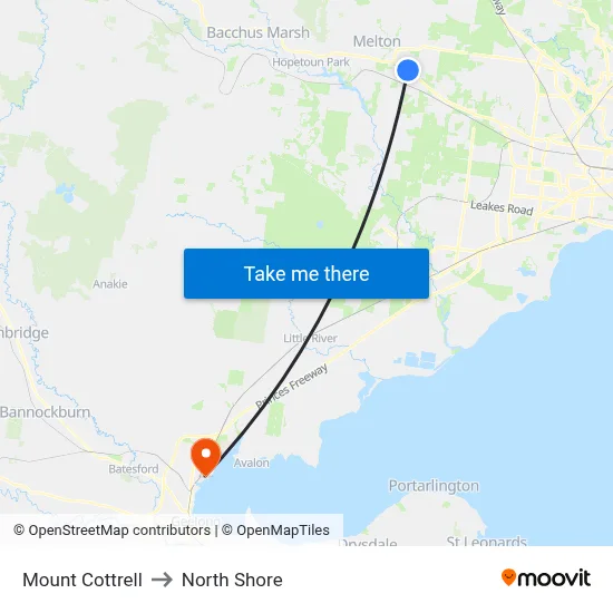 Mount Cottrell to North Shore map