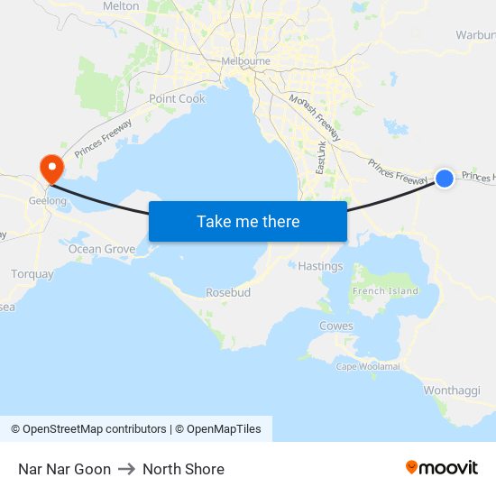 Nar Nar Goon to North Shore map