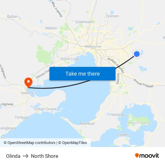 Olinda to North Shore map