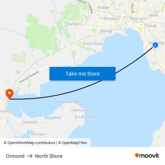 Ormond to North Shore map