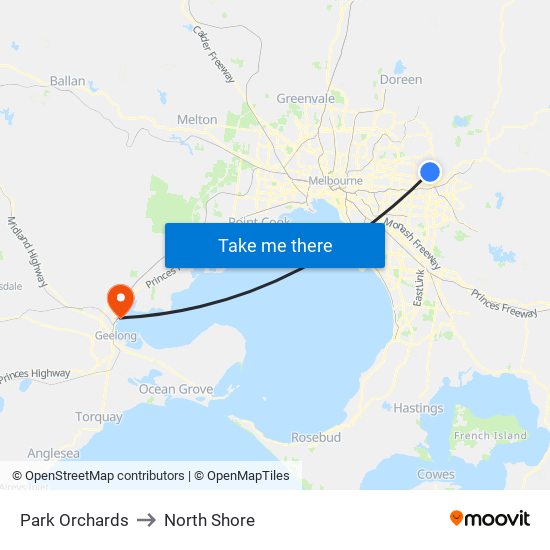 Park Orchards to North Shore map