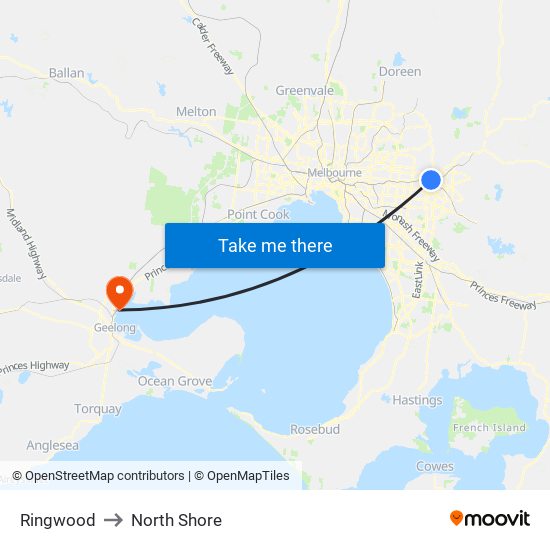 Ringwood to North Shore map