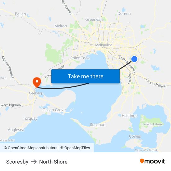 Scoresby to North Shore map