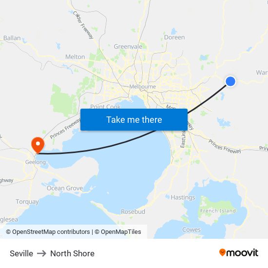 Seville to North Shore map