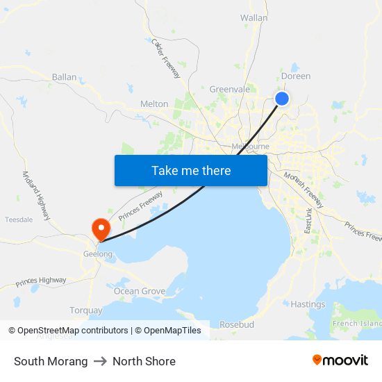 South Morang to North Shore map