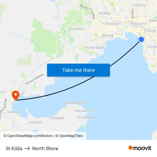 St Kilda to North Shore map