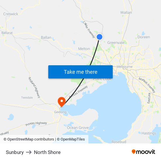 Sunbury to North Shore map