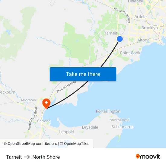 Tarneit to North Shore map