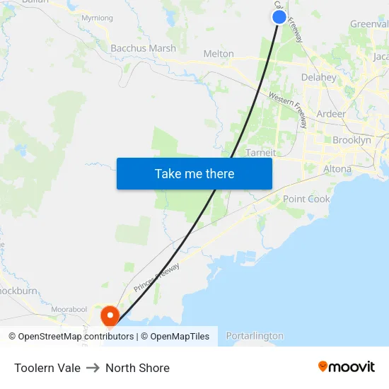 Toolern Vale to North Shore map