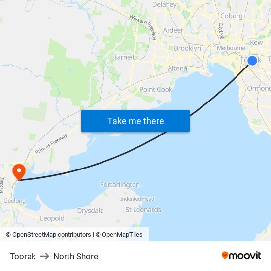 Toorak to North Shore map