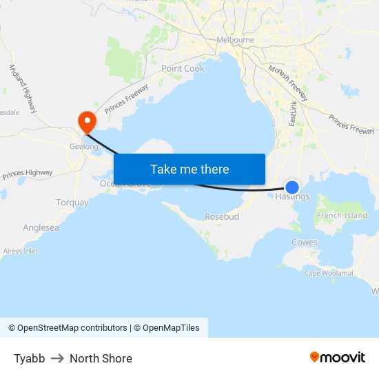 Tyabb to North Shore map