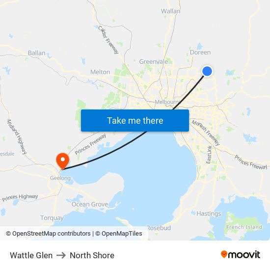 Wattle Glen to North Shore map