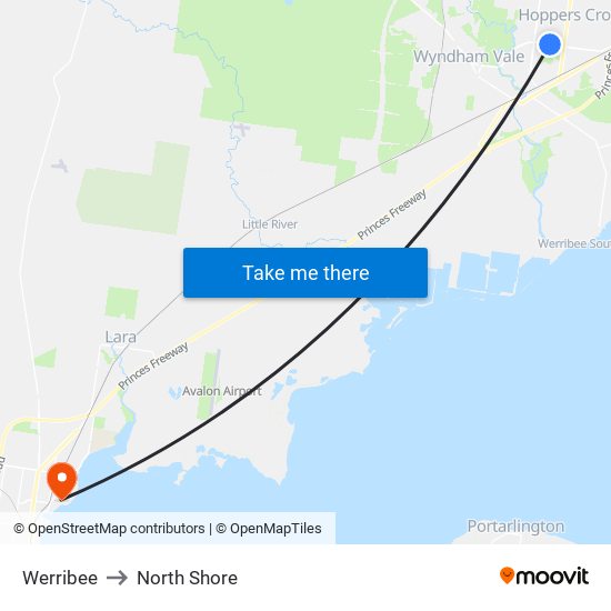 Werribee to North Shore map
