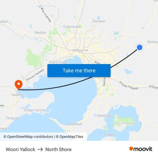 Woori Yallock to North Shore map