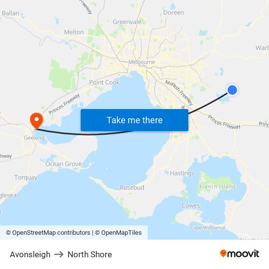 Avonsleigh to North Shore map