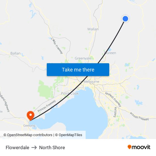 Flowerdale to North Shore map