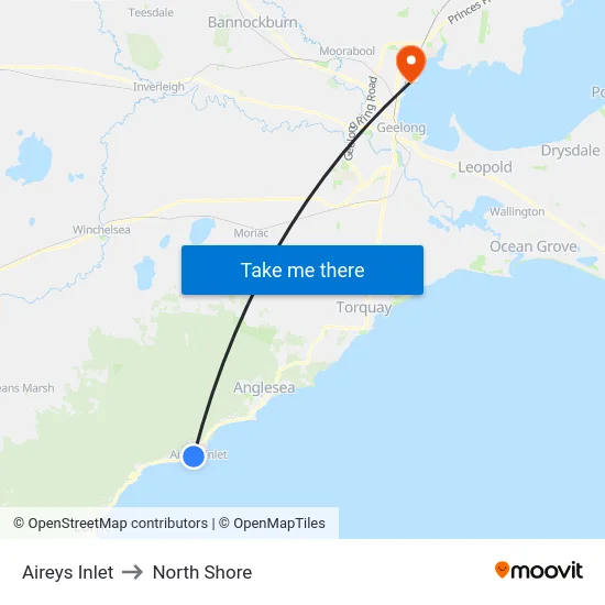 Aireys Inlet to North Shore map