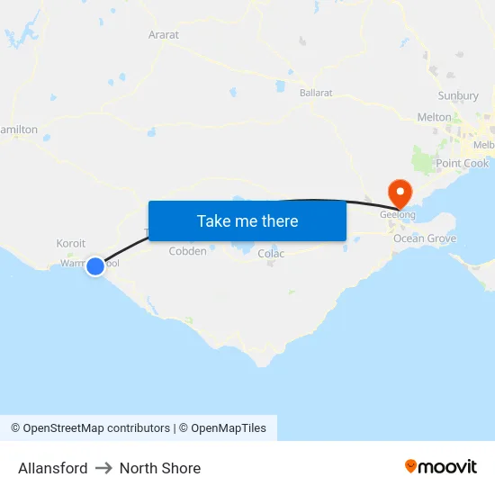 Allansford to North Shore map