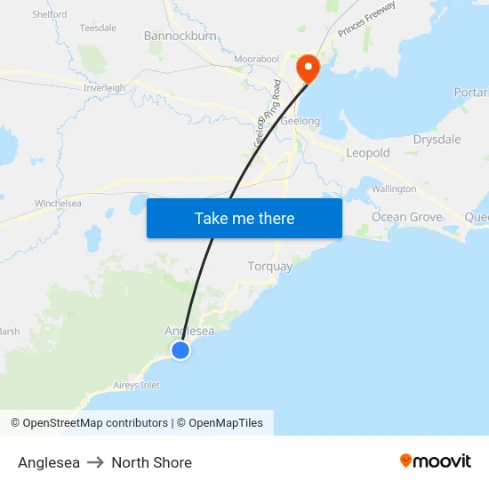 Anglesea to North Shore map