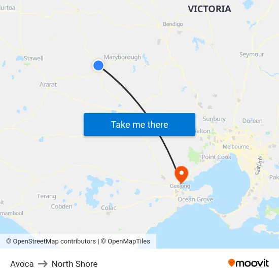 Avoca to North Shore map