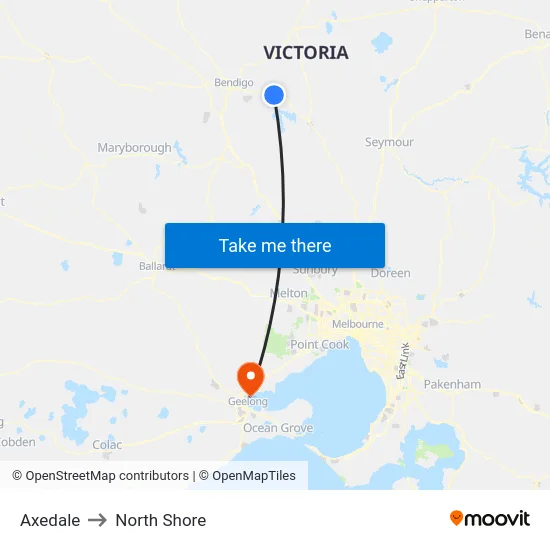 Axedale to North Shore map