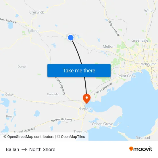 Ballan to North Shore map