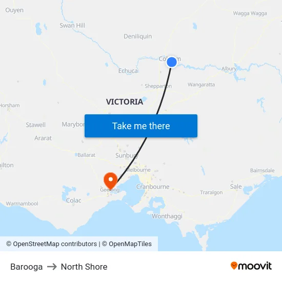 Barooga to North Shore map