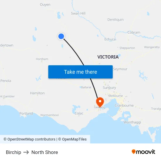Birchip to North Shore map