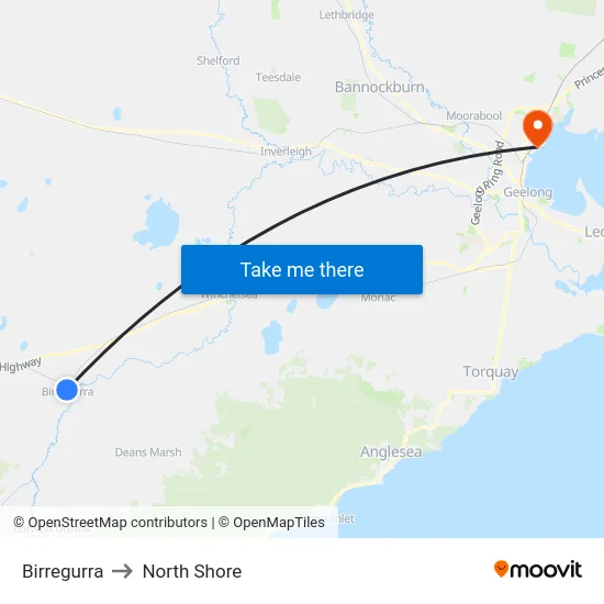 Birregurra to North Shore map
