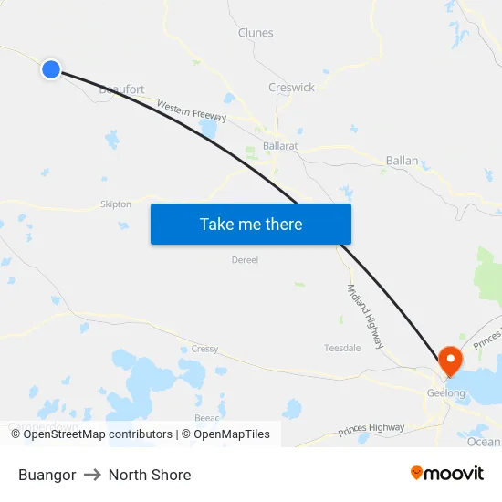Buangor to North Shore map