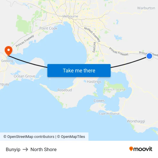 Bunyip to North Shore map