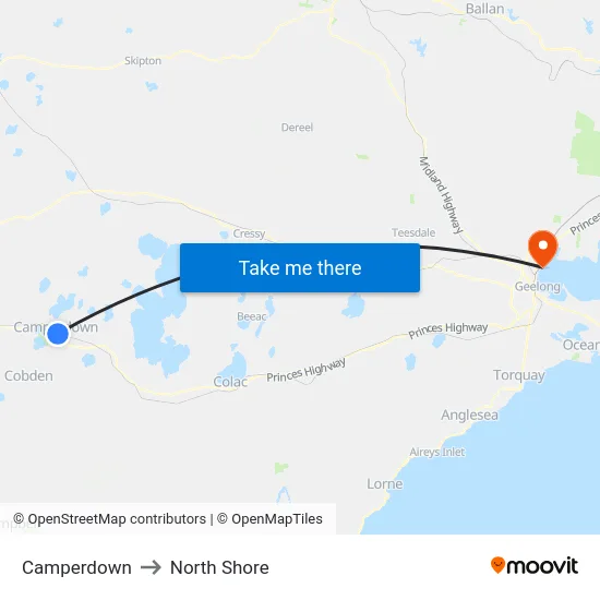 Camperdown to North Shore map