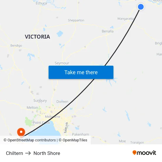 Chiltern to North Shore map