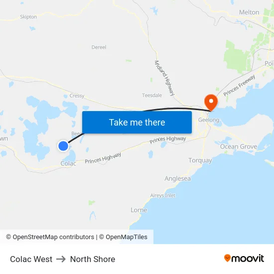 Colac West to North Shore map