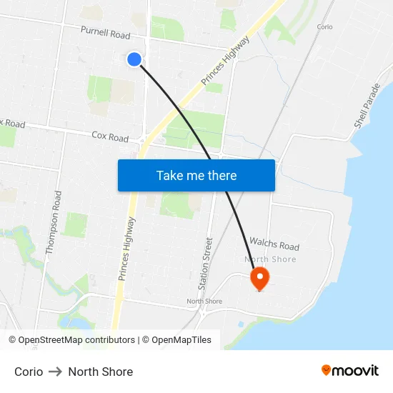 Corio to North Shore map