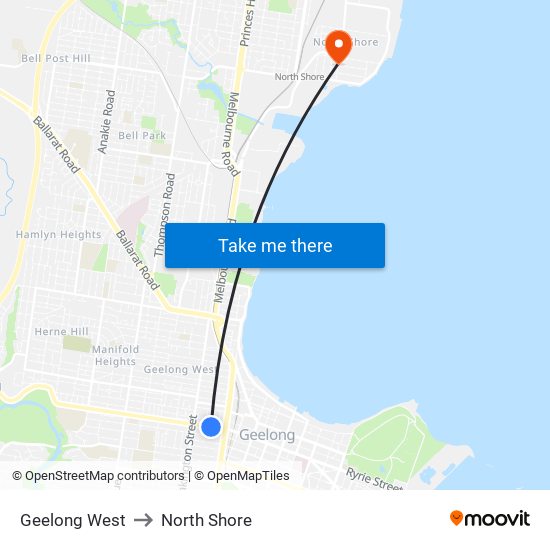 Geelong West to North Shore map