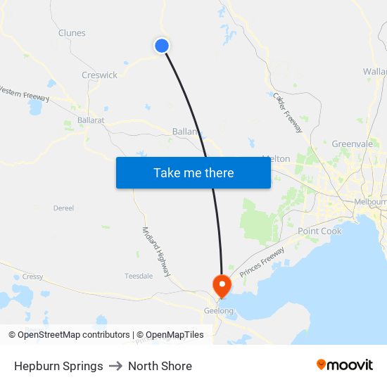 Hepburn Springs to North Shore map