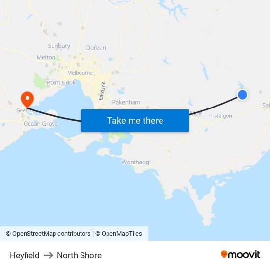 Heyfield to North Shore map